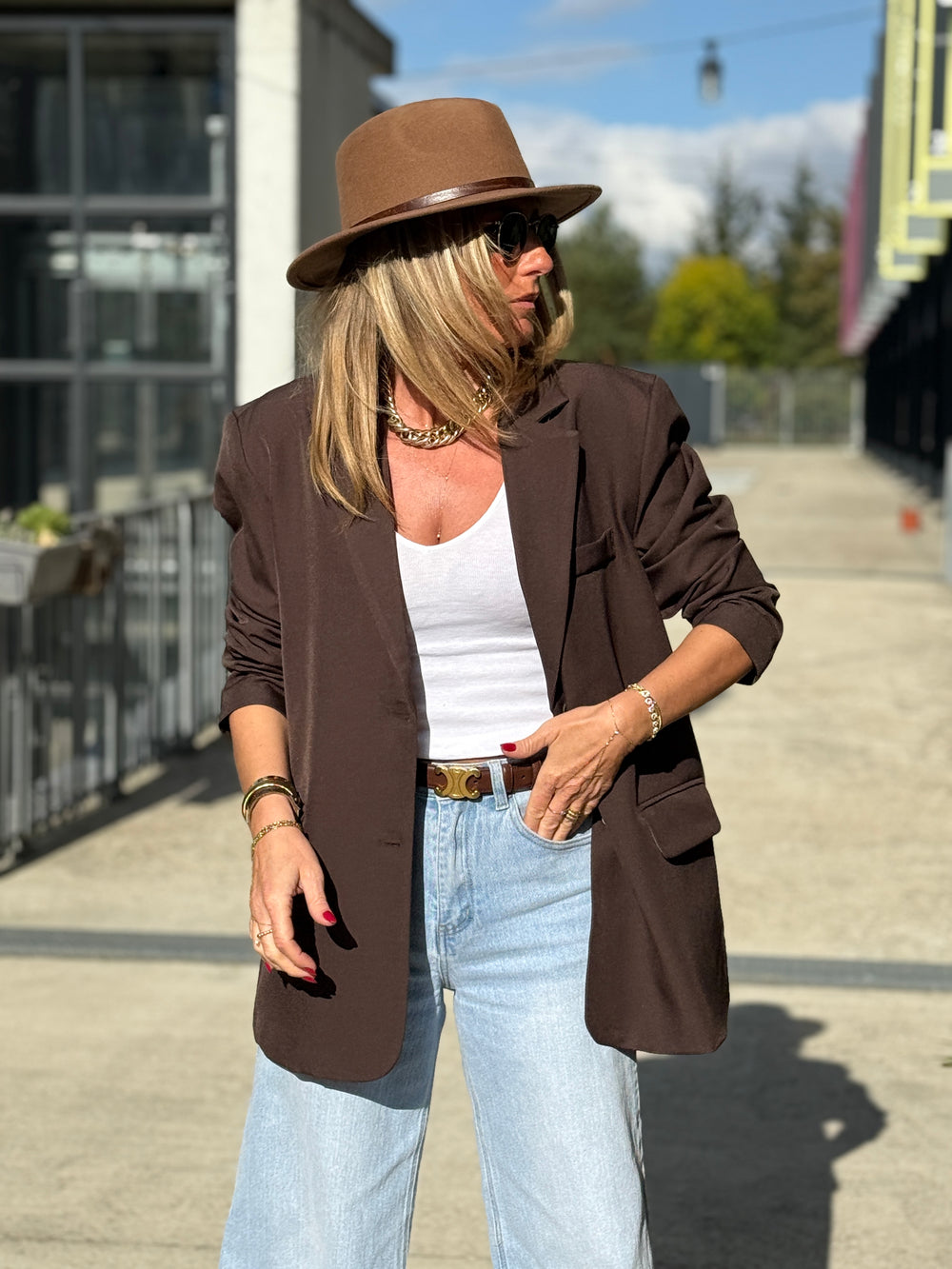 Blazer oversize ouvert dos En Marron Elodie