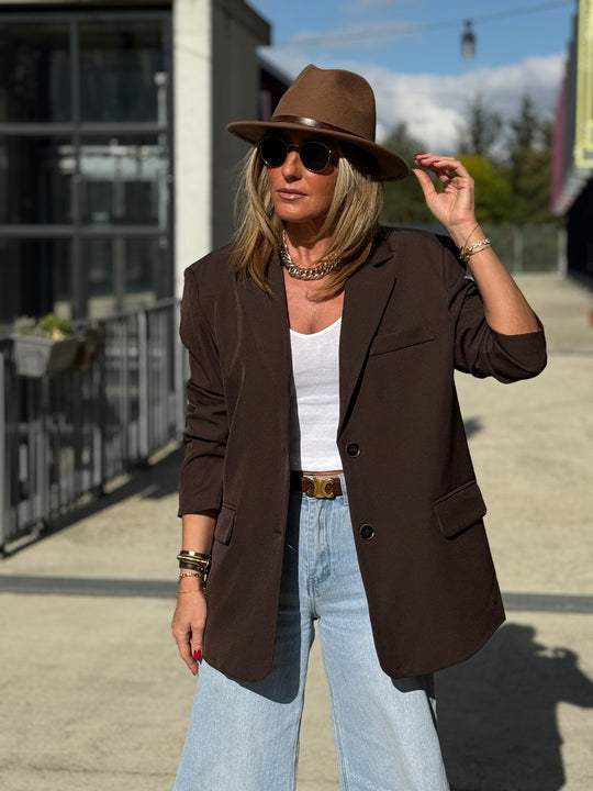 Blazer oversize ouvert dos En Marron Elodie