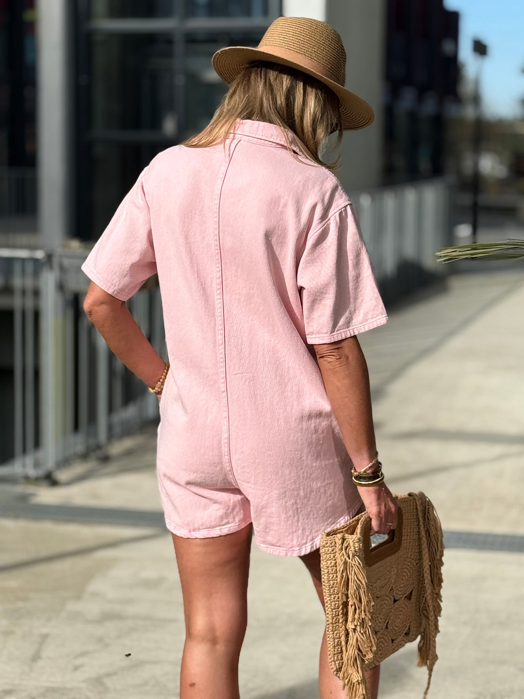 Combinaison short jean rose J050
