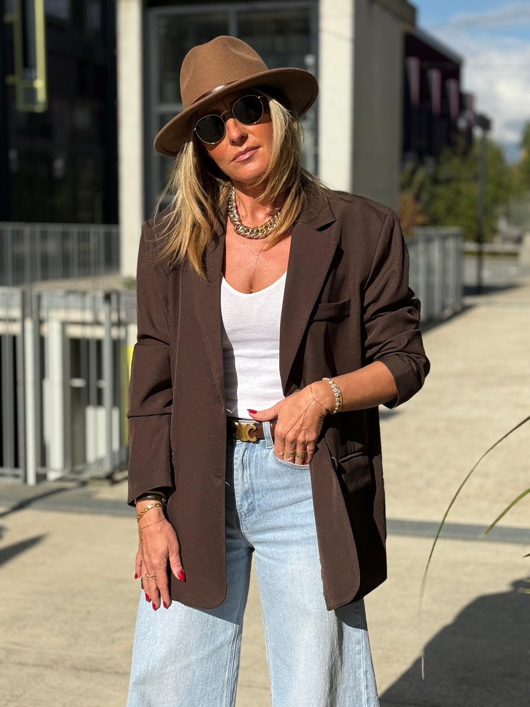 Blazer oversize ouvert dos En Marron Elodie