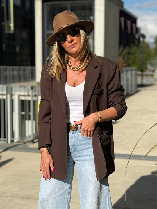 Blazer oversize ouvert dos En Marron Elodie
