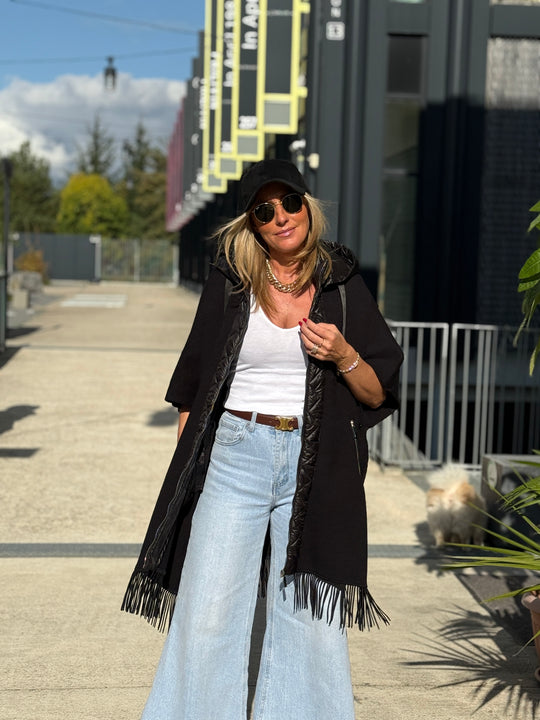 Cape doudoune capuche frange