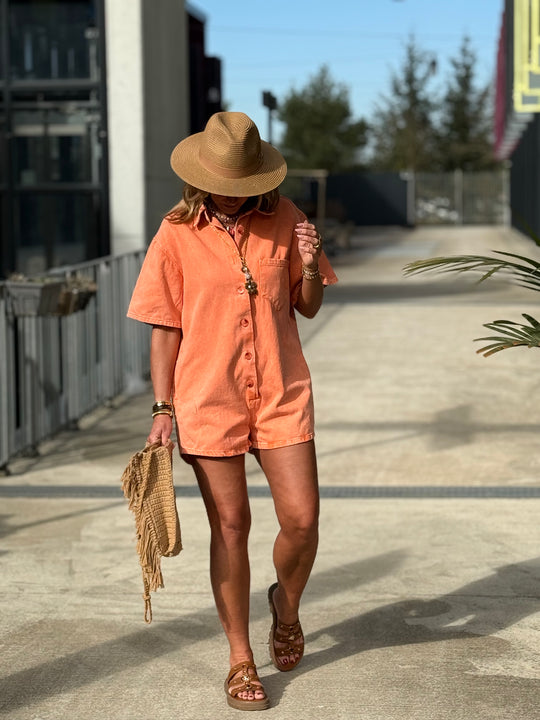 Combinaison short jean Orange J050