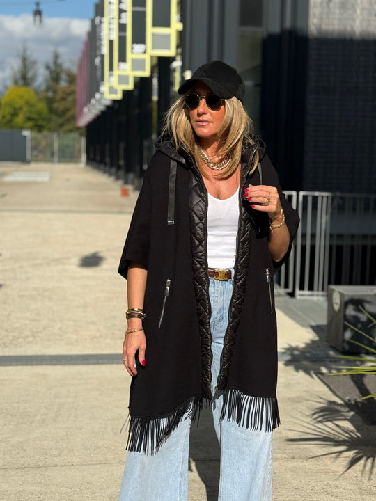 Cape doudoune capuche frange