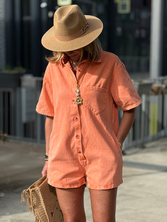 Combinaison short jean Orange J050