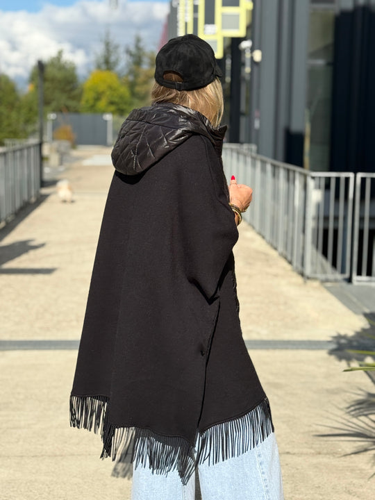 Cape doudoune capuche frange