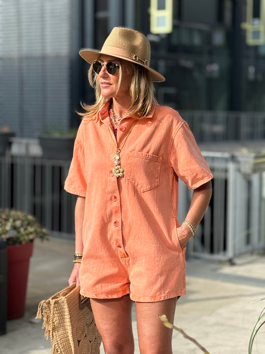 Combinaison short jean Orange J050