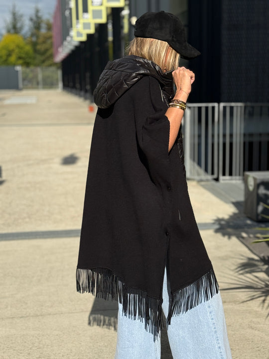 Cape doudoune capuche frange