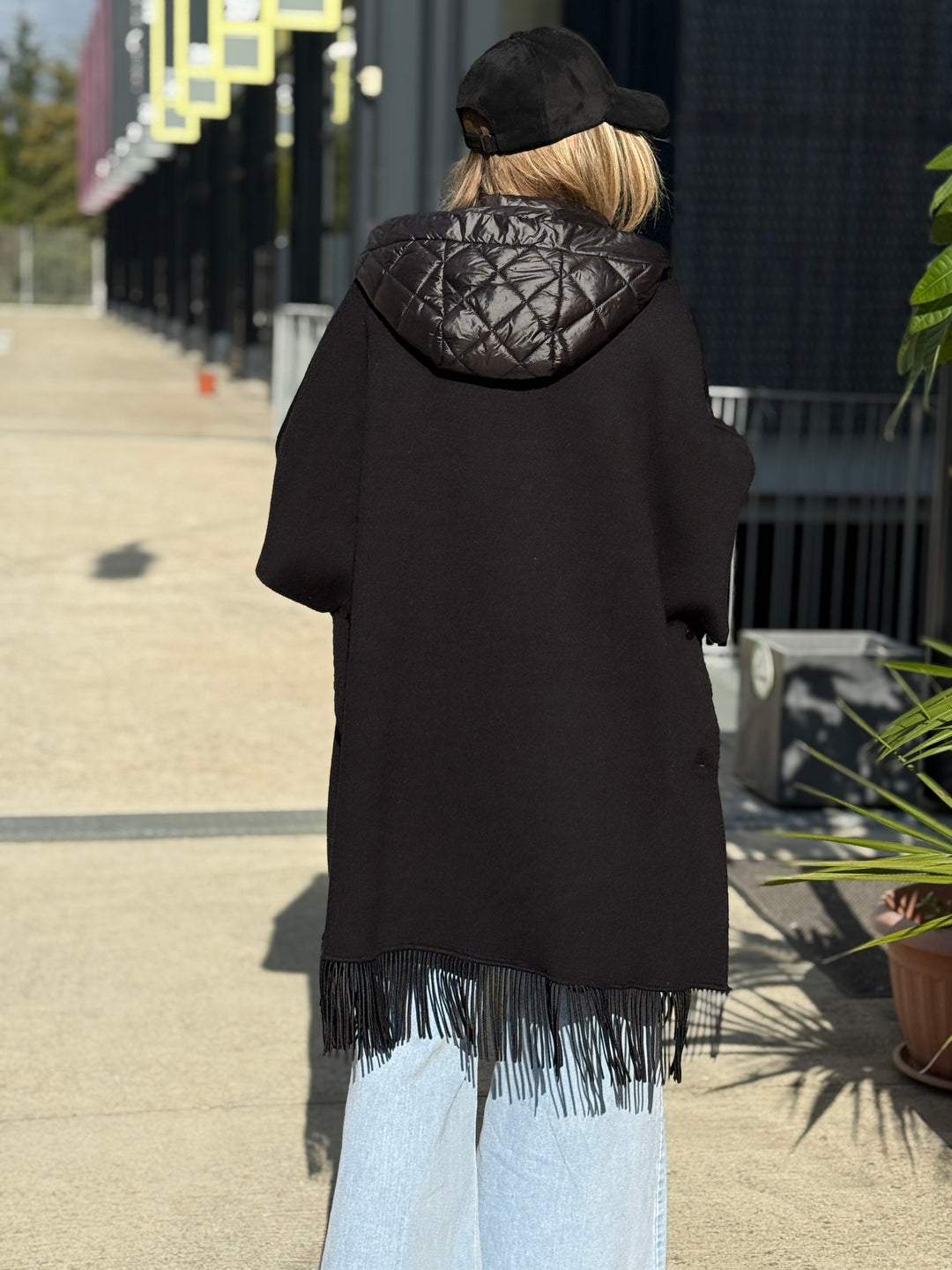 Cape doudoune capuche frange