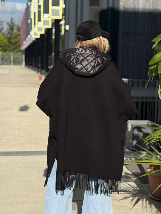 Cape doudoune capuche frange