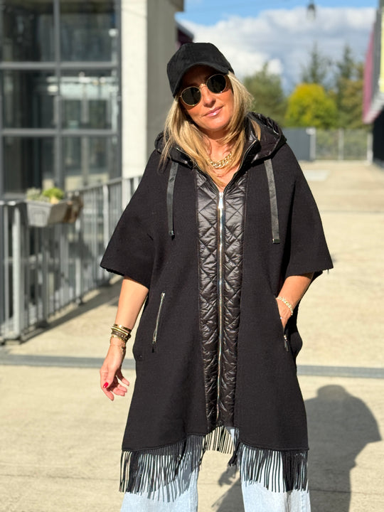 Cape doudoune capuche frange