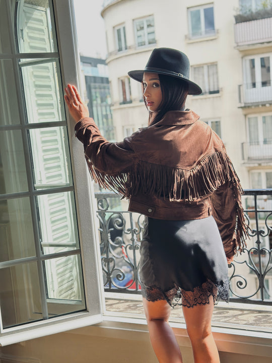 Veste choco effet daim cow-boy