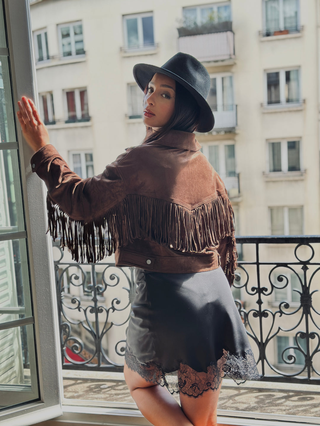 Veste choco effet daim cow-boy