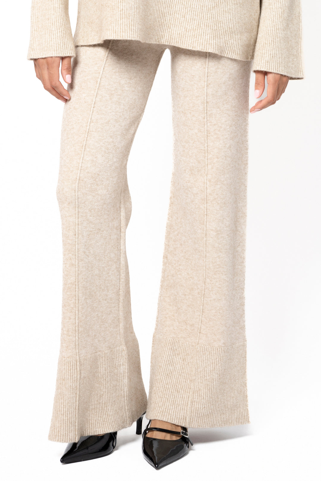 Ensemble maille pantalon fente beige / C-91026