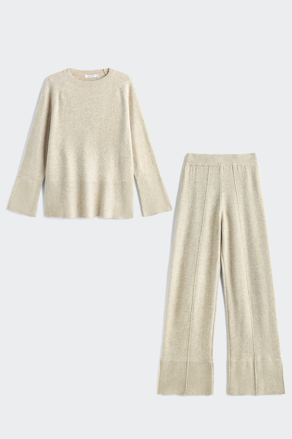 Ensemble maille pantalon fente beige / C-91026