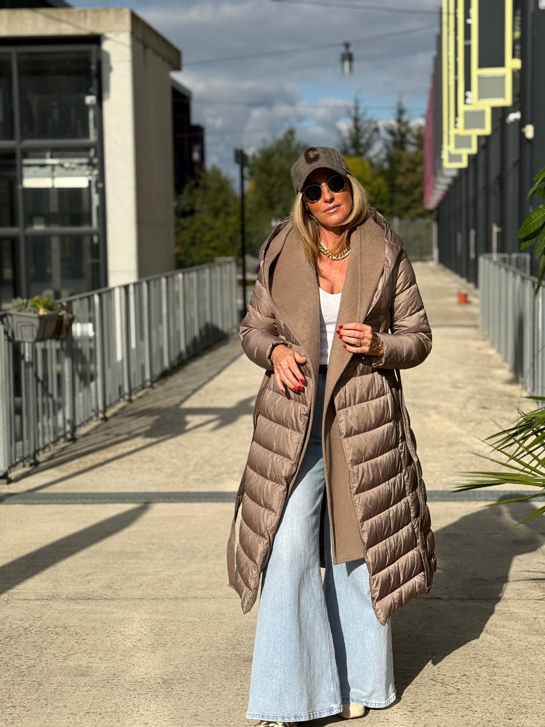 Doudoune col capuche Laine Taupe