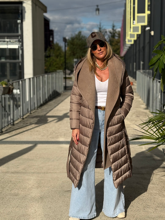 Doudoune col capuche Laine Taupe