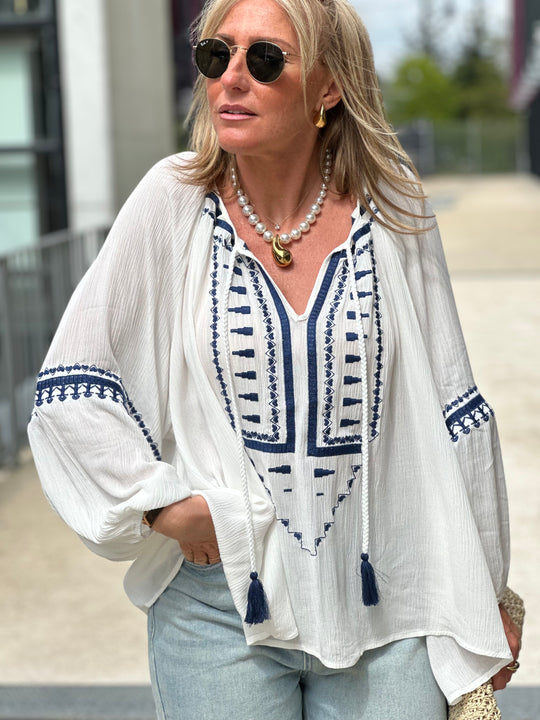Blouse loose brodé bleu