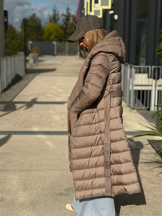 Doudoune col capuche Laine Taupe