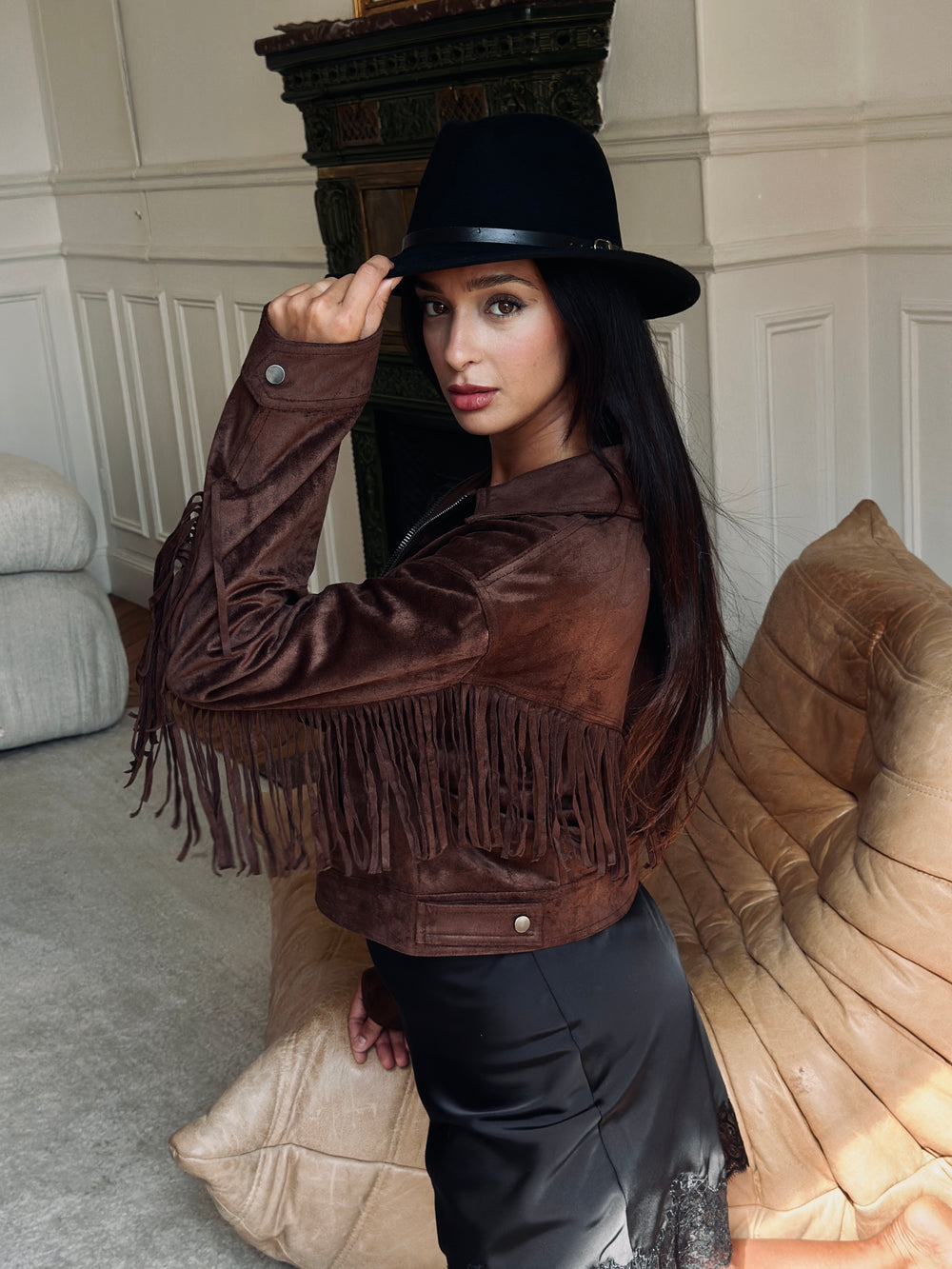Veste choco effet daim cow-boy