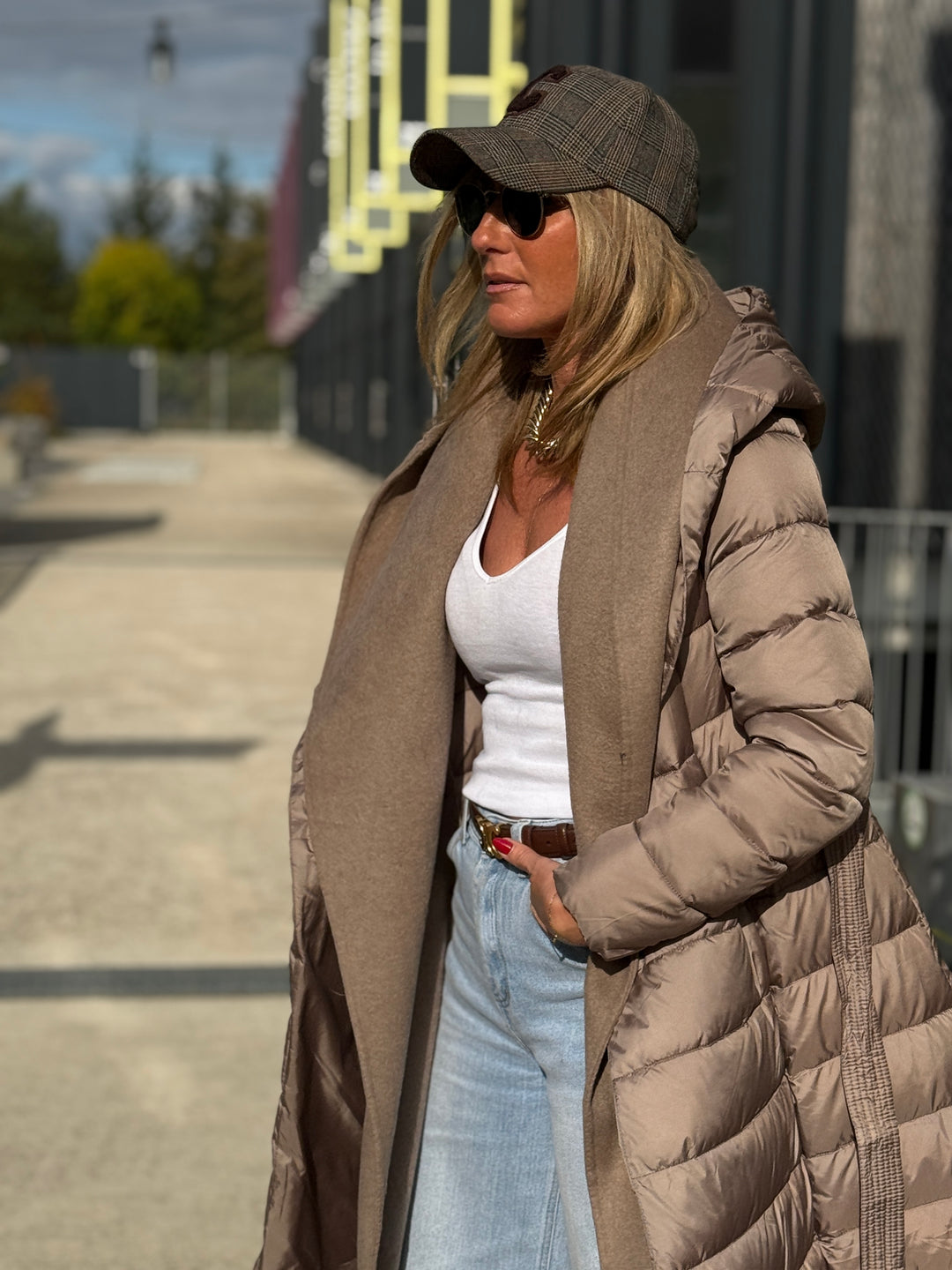 Doudoune col capuche Laine Taupe