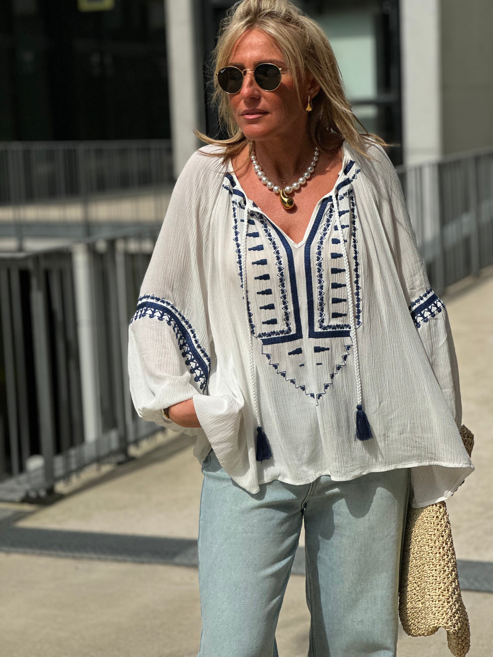 Blouse loose brodé bleu