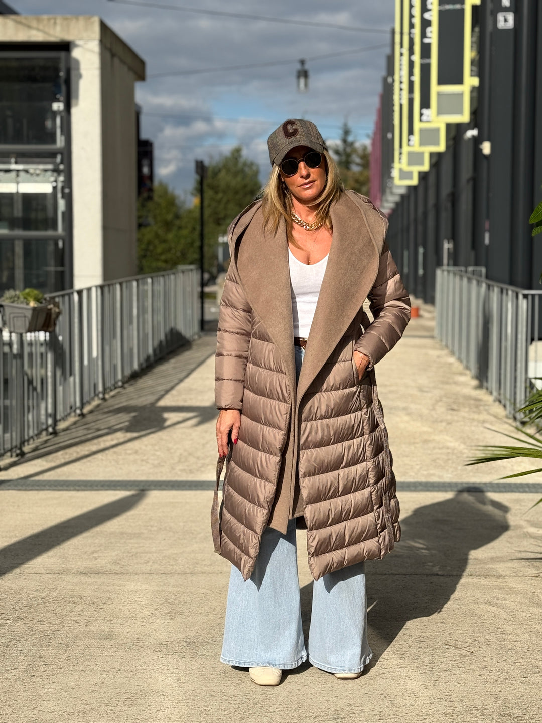 Doudoune col capuche Laine Taupe