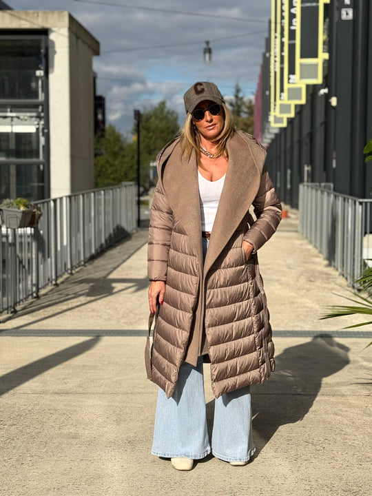 Doudoune col capuche Laine Taupe