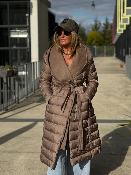 Doudoune col capuche Laine Taupe