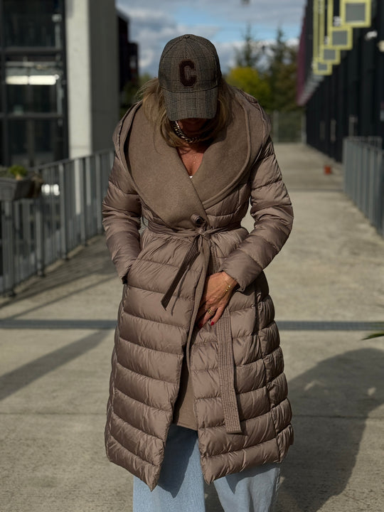 Doudoune col capuche Laine Taupe