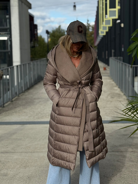 Doudoune col capuche Laine Taupe