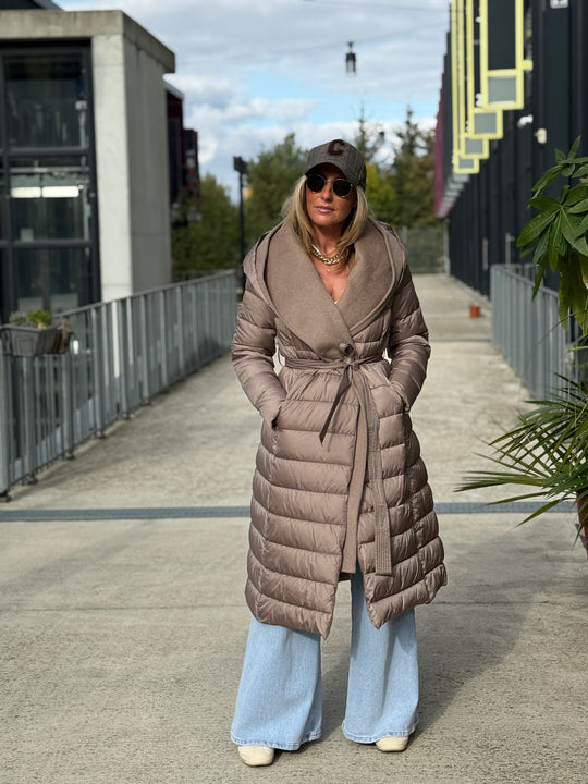 Doudoune col capuche Laine Taupe