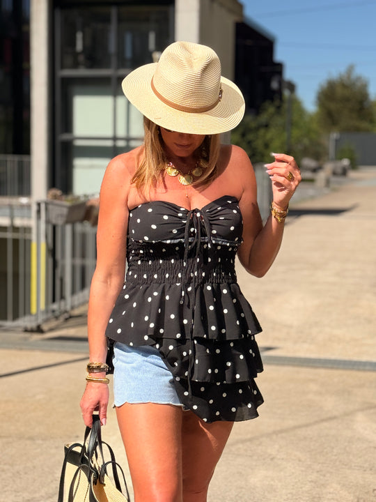 Bustier courte à pois noir 3380