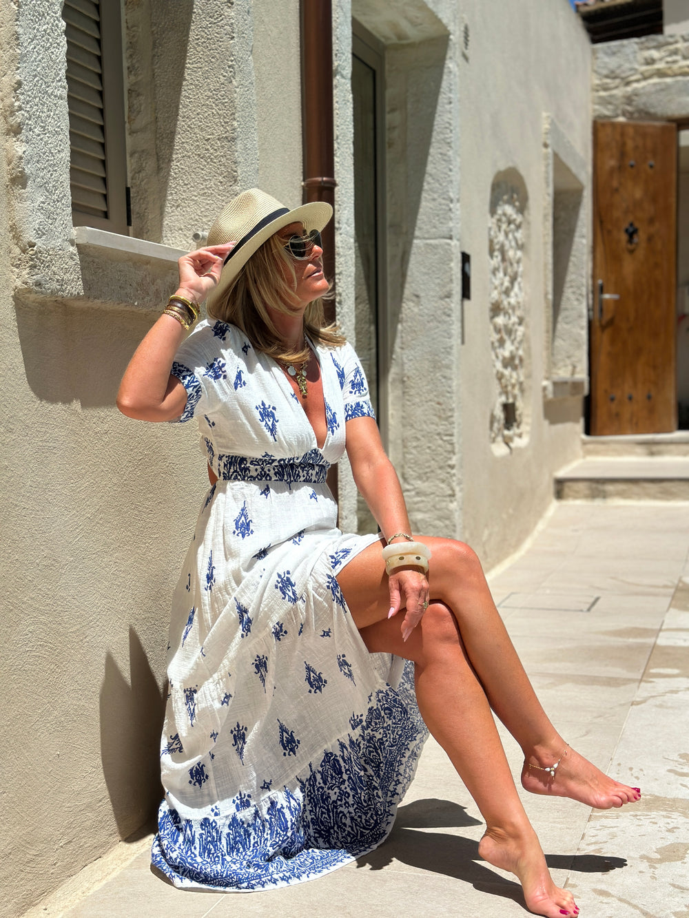 Robe longue imprimer bleu P20