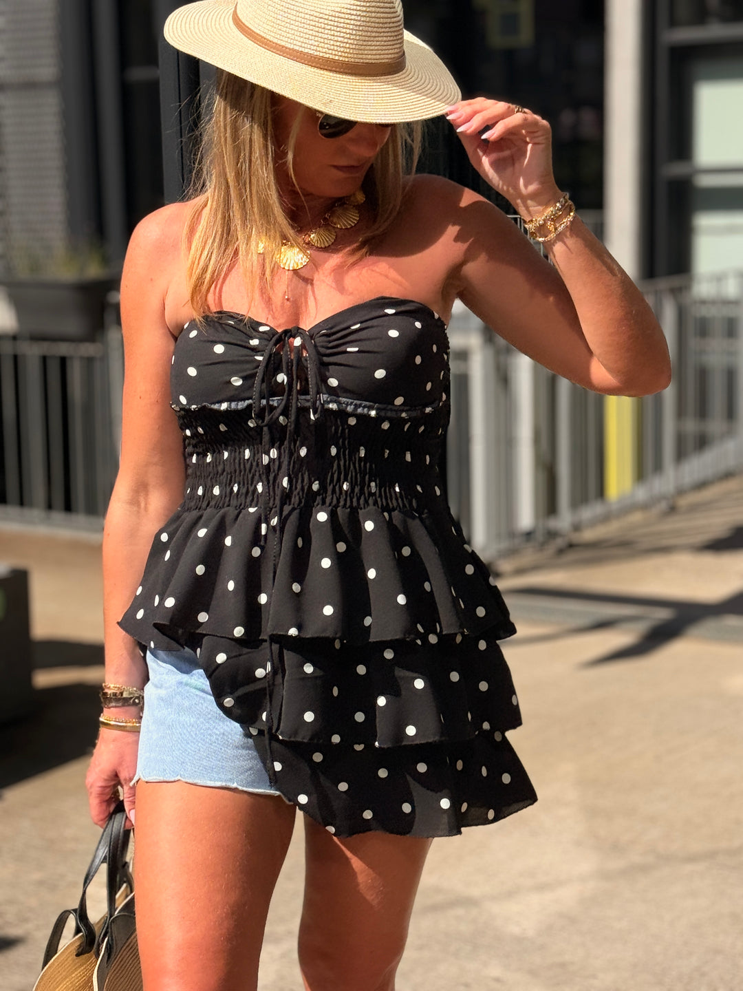 Bustier courte à pois noir 3380