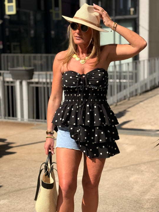 Bustier courte à pois noir 3380