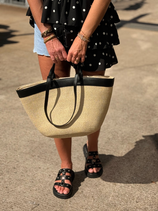 Sac paille à cabas beige bande 1322