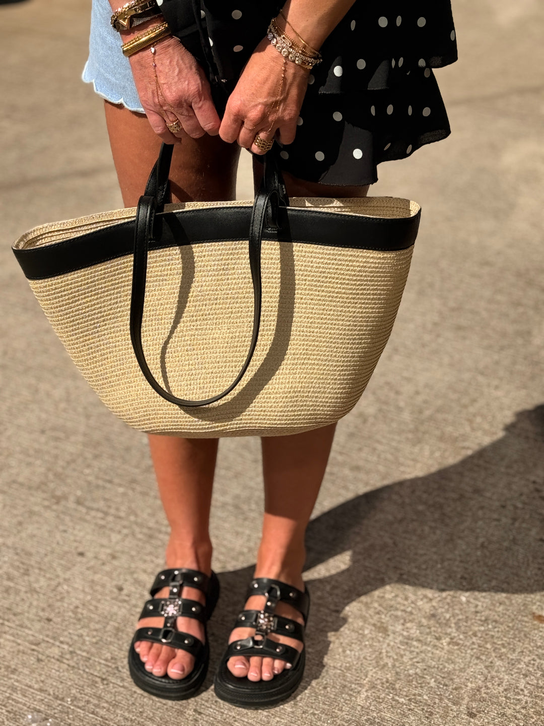 Sac paille à cabas beige bande 1322