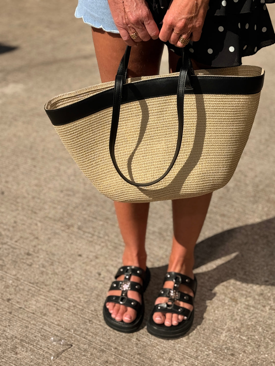 Sac paille à cabas beige bande 1322