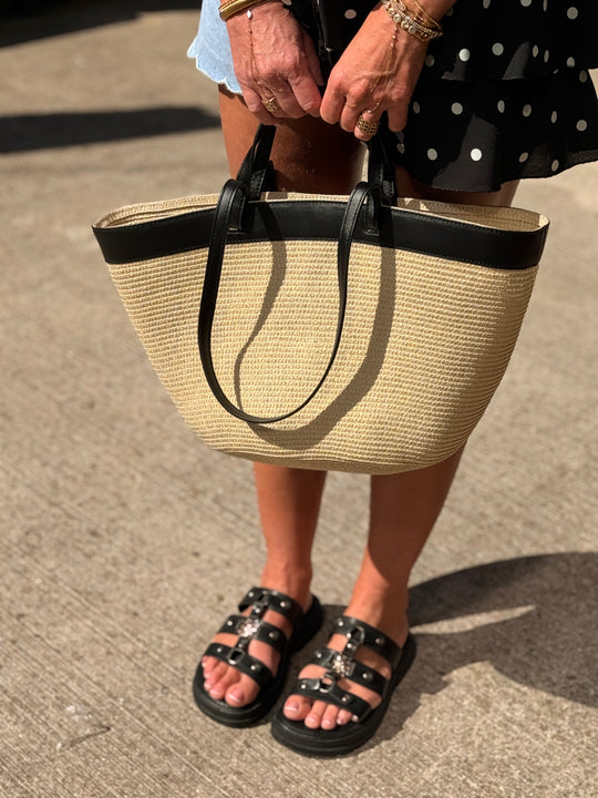 Sac paille à cabas beige bande 1322