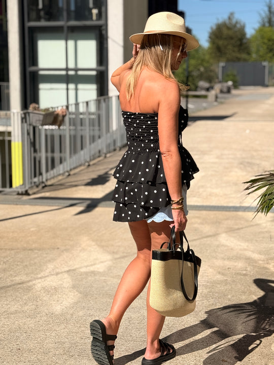 Bustier courte à pois noir 3380
