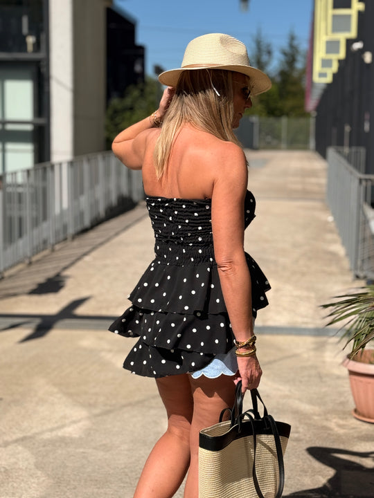 Bustier courte à pois noir 3380