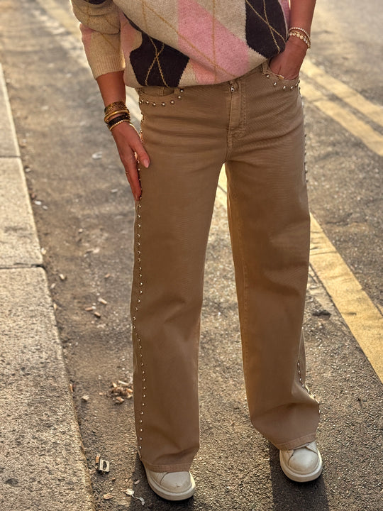 Jean Droite beige cloutés Y3378