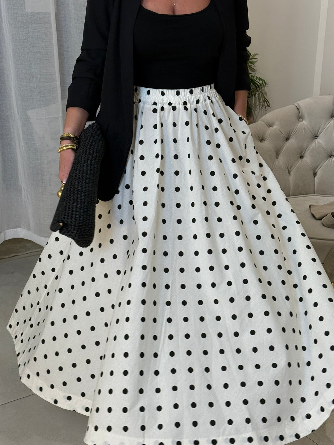 Jupe longue Blanc à pois 7268