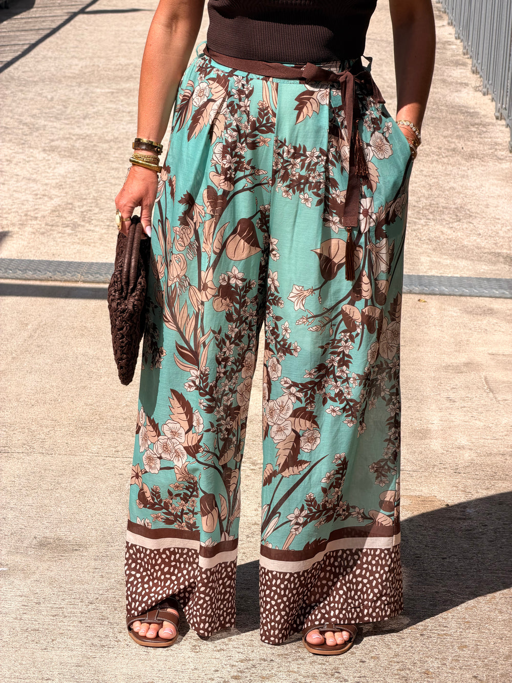 Pantalon imprimé turquoise 250