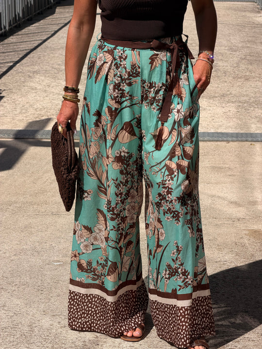 Pantalon imprimé turquoise 250