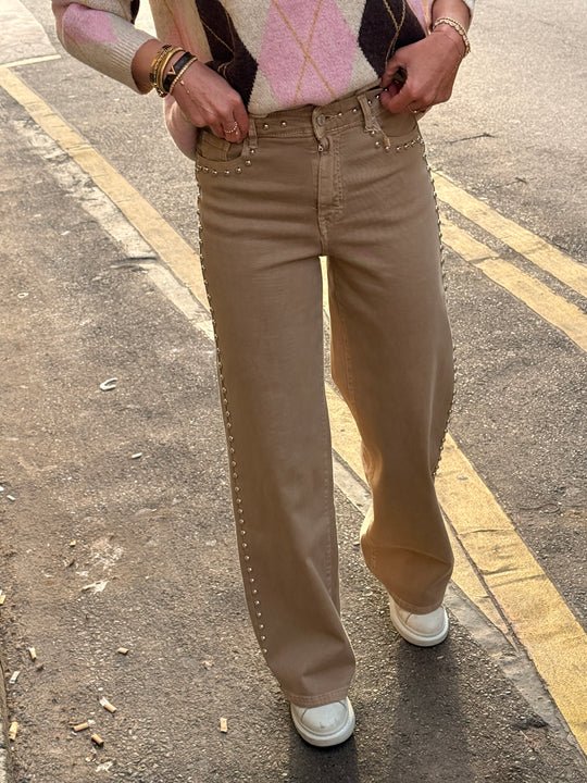 Jean Droite beige cloutés Y3378
