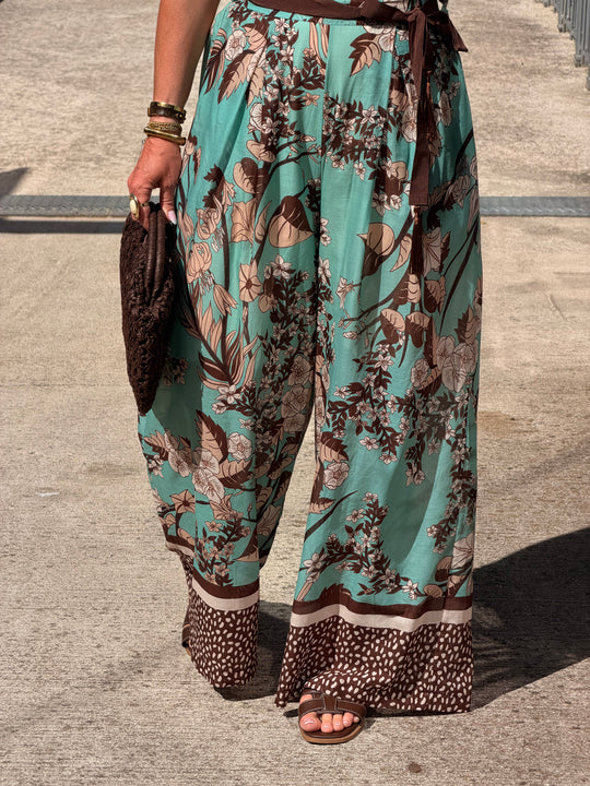 Pantalon imprimé turquoise 250