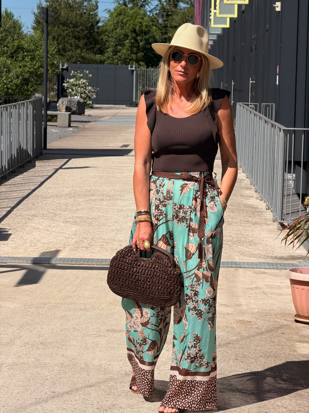 Pantalon imprimé turquoise 250