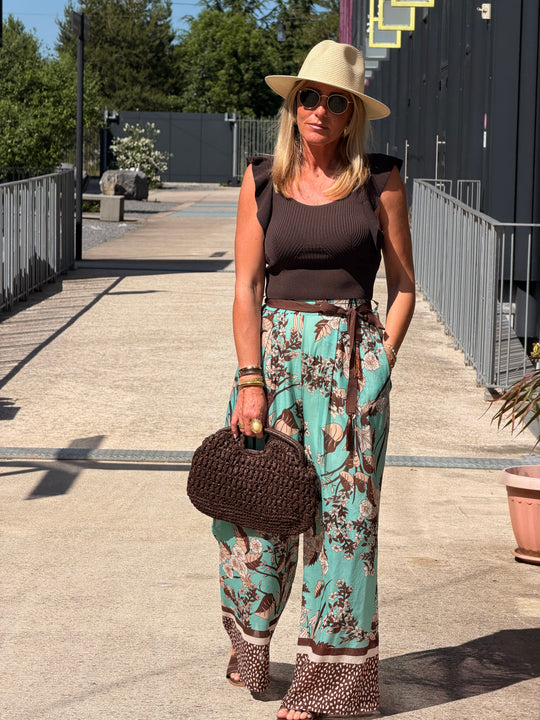 Pantalon imprimé turquoise 250